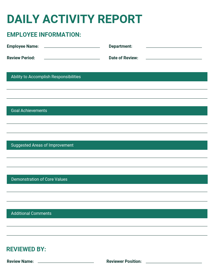 Simple Green Daily Activity Report Template Throughout Weekly Activity Report Template