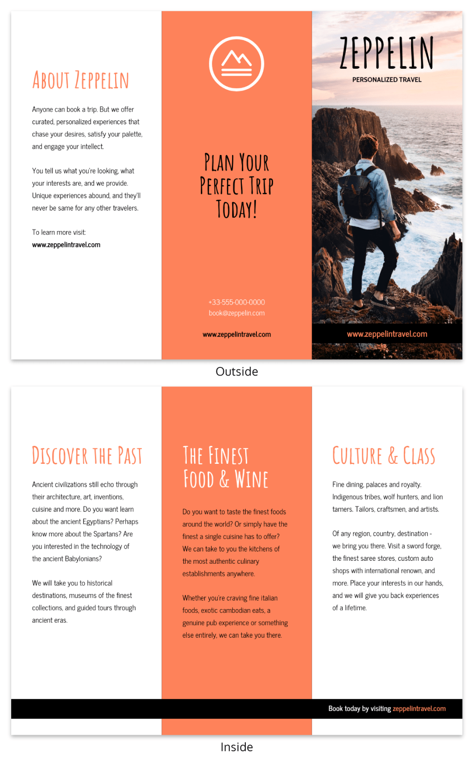 Simple Orange Travel Tri Fold Brochure Template In One Page Brochure Template
