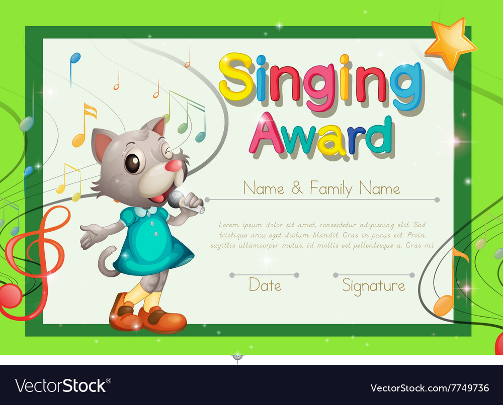 Singing award certificate template Royalty Free Vector Image With Regard To Choir Certificate Template