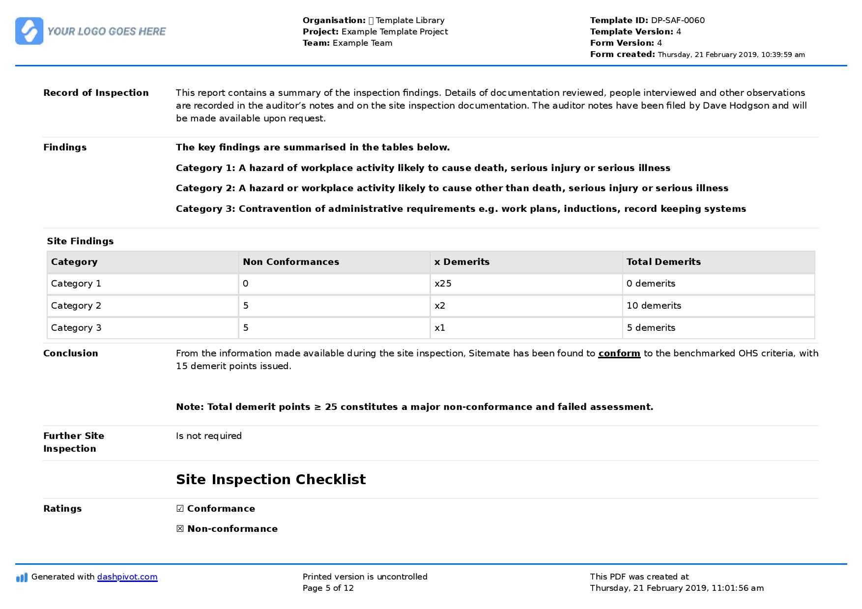 Site Inspection Report: Free template, sample and a proven format In Site Visit Report Template Free Download