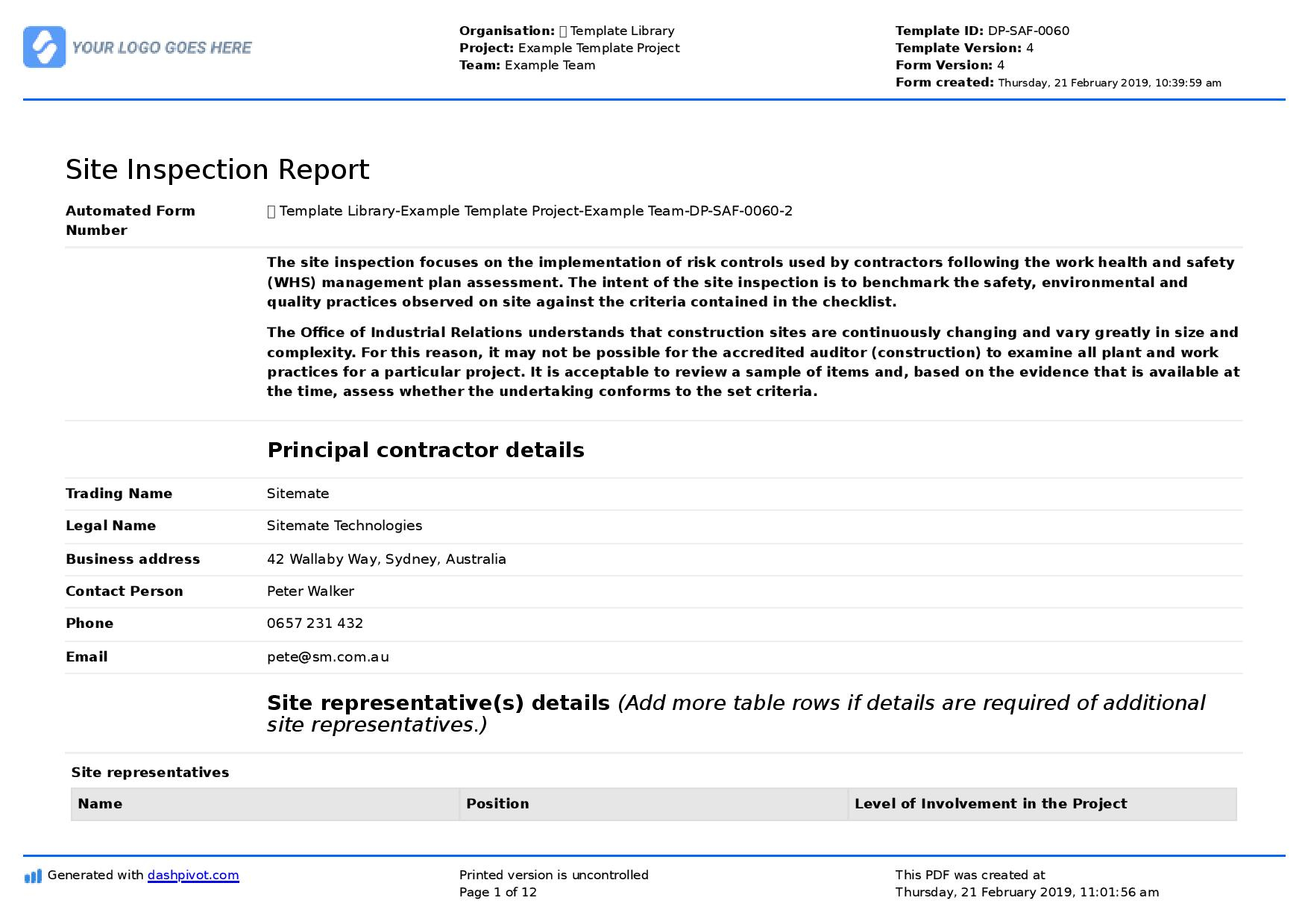 Site Inspection Report: Free template, sample and a proven format Pertaining To Site Visit Report Template