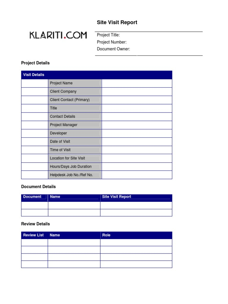Site Visit Report Template  PDF  Business For Customer Visit Report Format Templates
