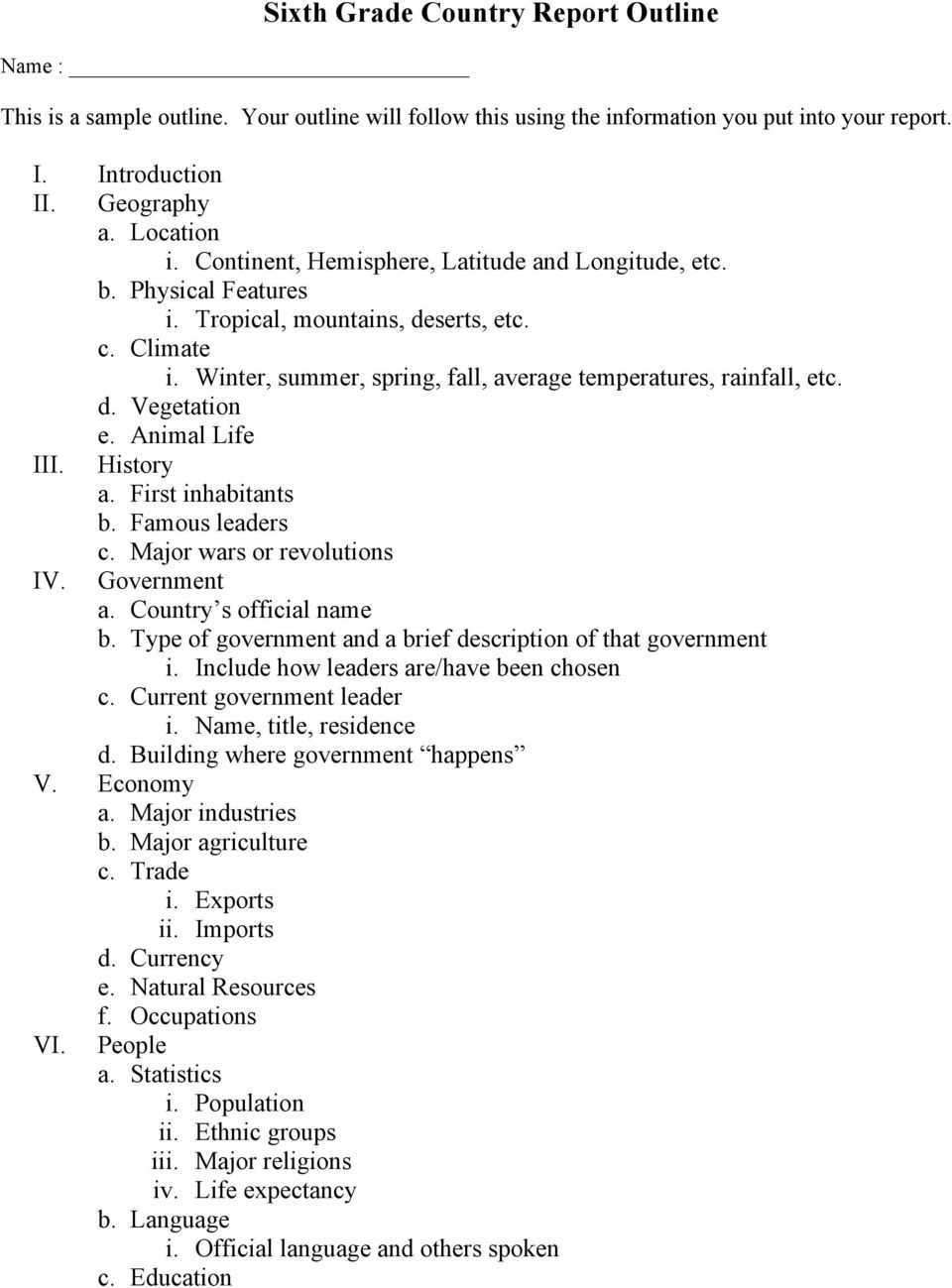 Sixth Grade Country Report – PDF Free Download Pertaining To Country Report Template Middle School