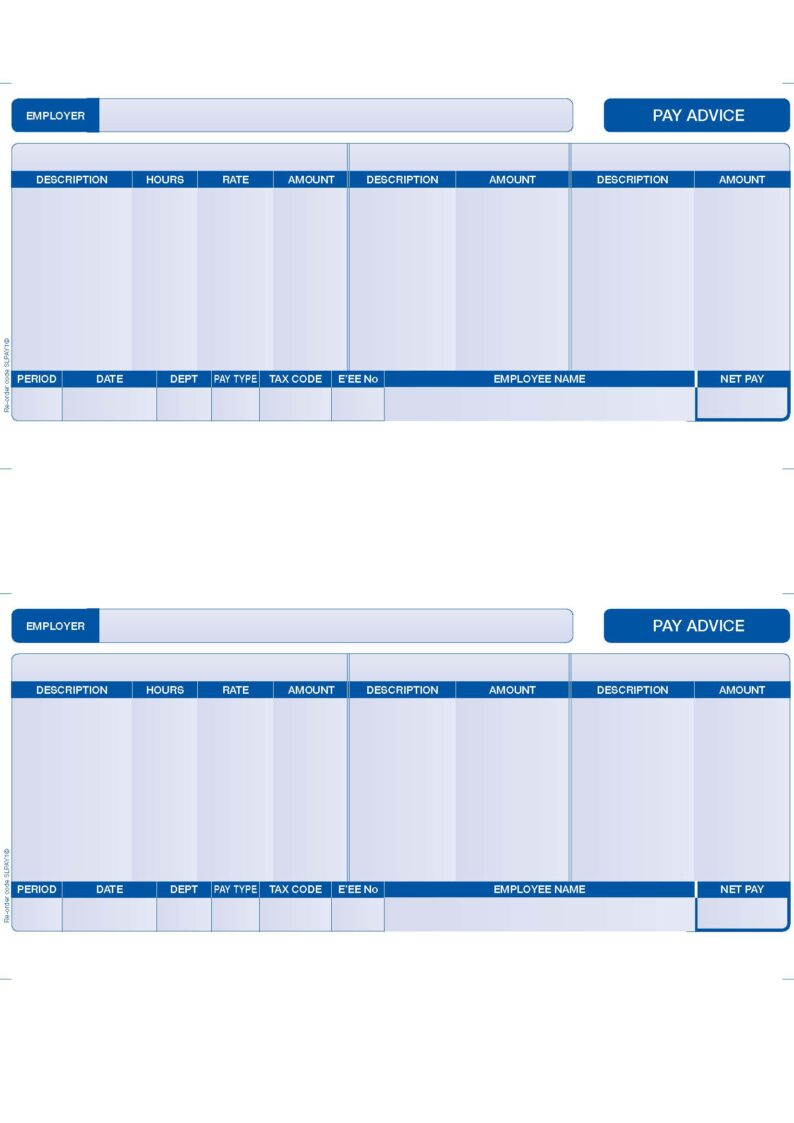 SLPAY10 - COMPATIBLE SAGE PAYSLIPS - 10 PER PAGE (BLUE) - VARIOUS PACK SIZES Within Blank Payslip Template