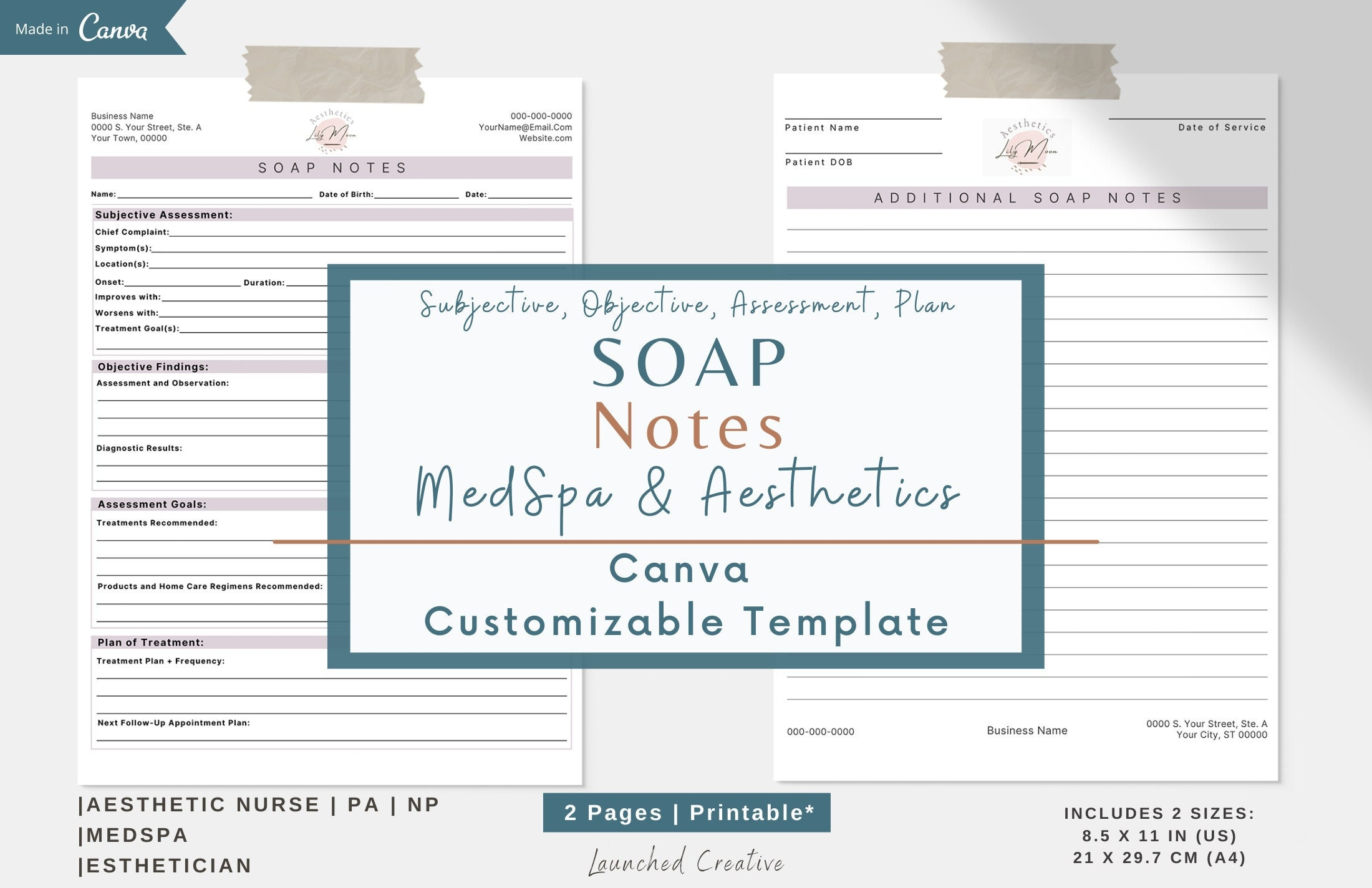 SOAP Note Template Aesthetic MedSpa Esthetician SOAP Note – Etsy