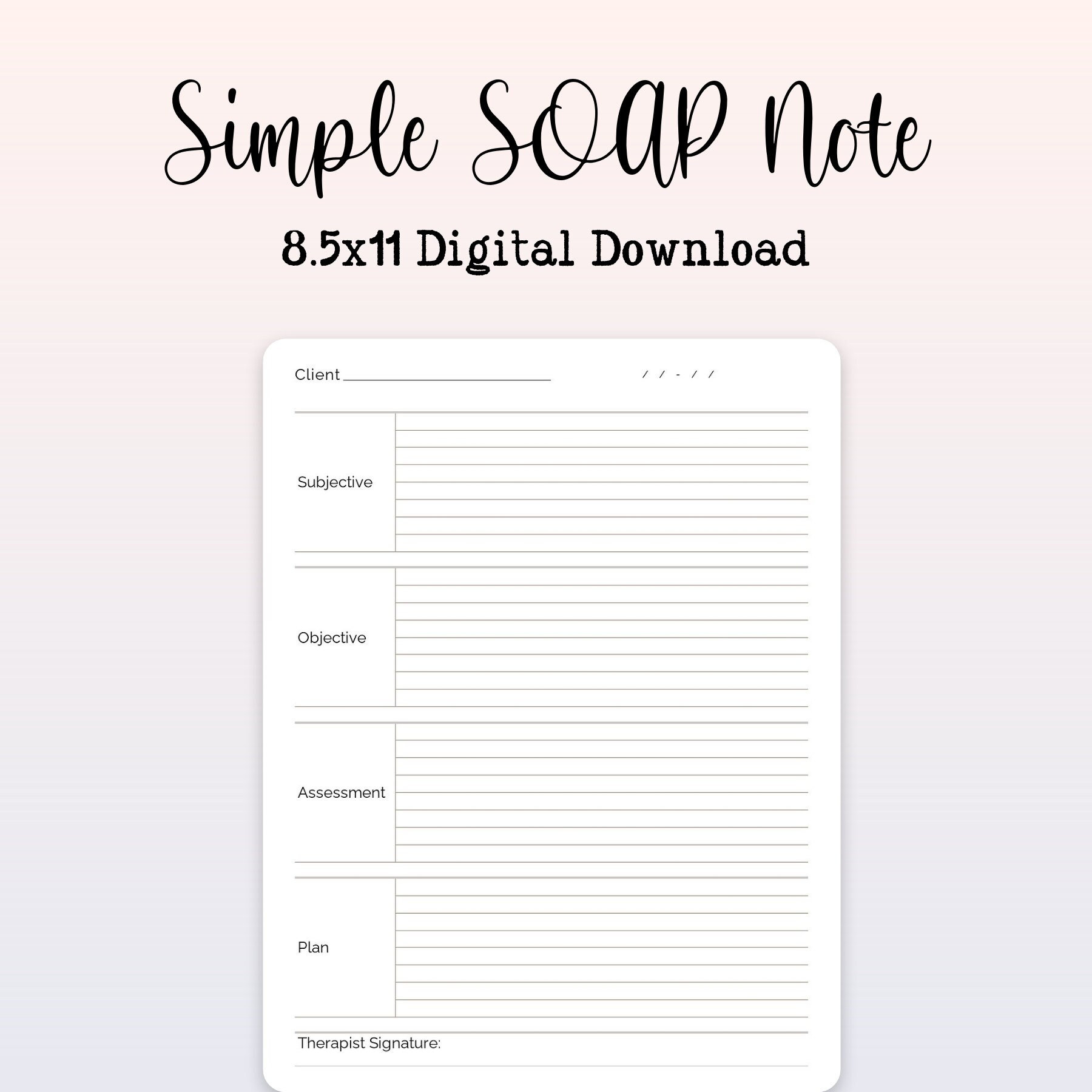 SOAP Note Template Simple Therapy Note Counselor Note - Etsy With Regard To Blank Soap Note Template