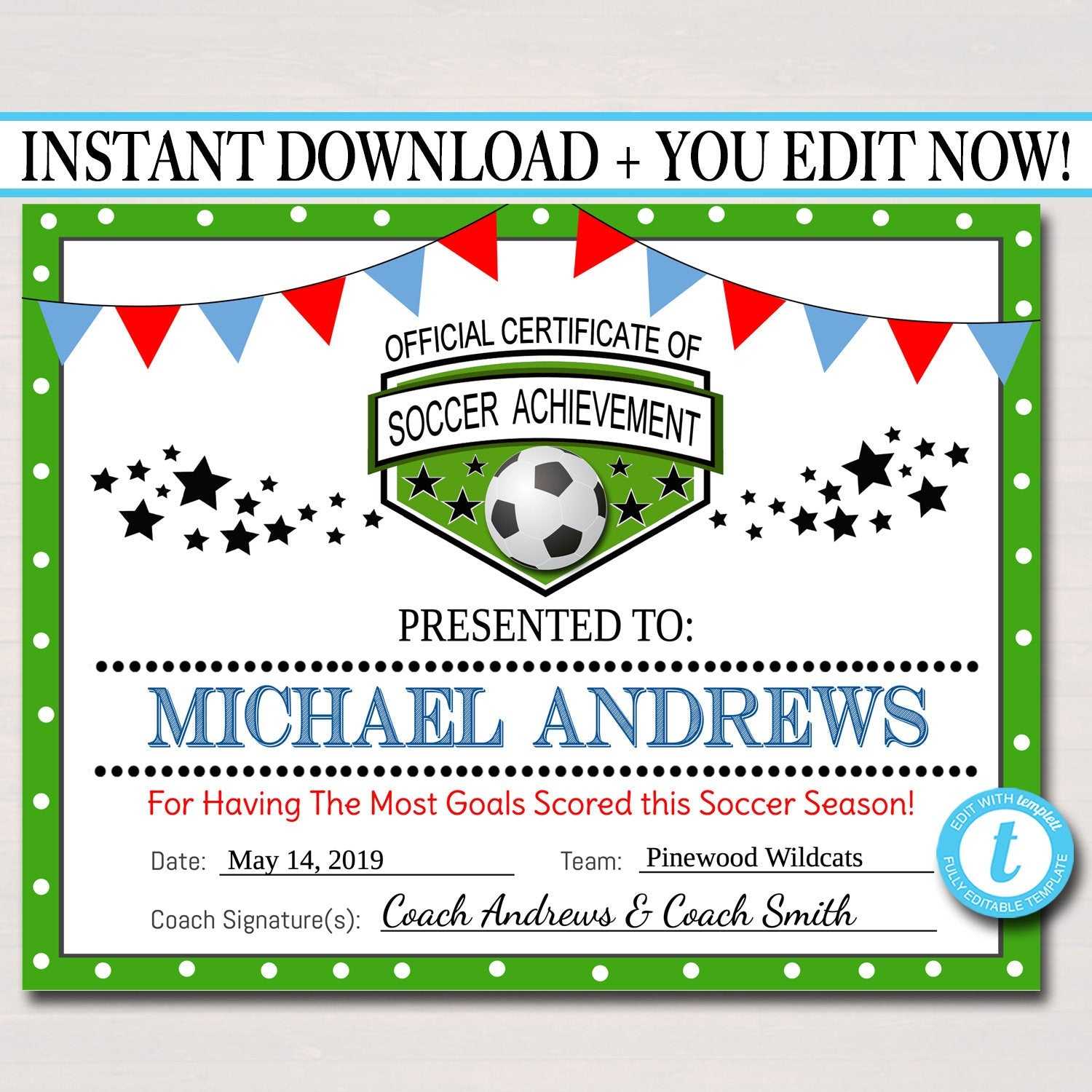 Soccer Award Certificates, , Team Soccer Awards, Soccer Party Printable,  Sportsmanship Awards, Sports Certificates Within Soccer Award Certificate Template