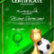 Soccer Certificate Diploma With Golden Cup Vector. Football