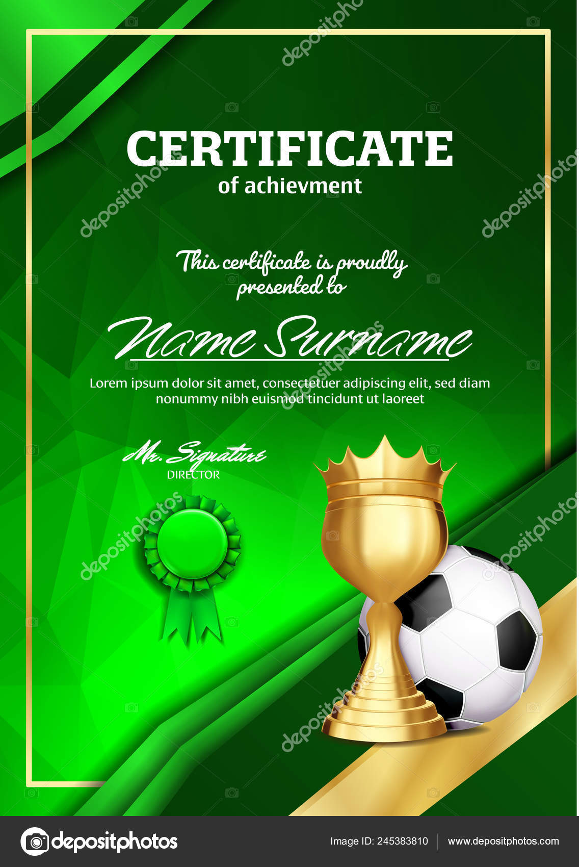 Soccer certificate template Stockvektoren, lizenzfreie  Pertaining To Soccer Award Certificate Template