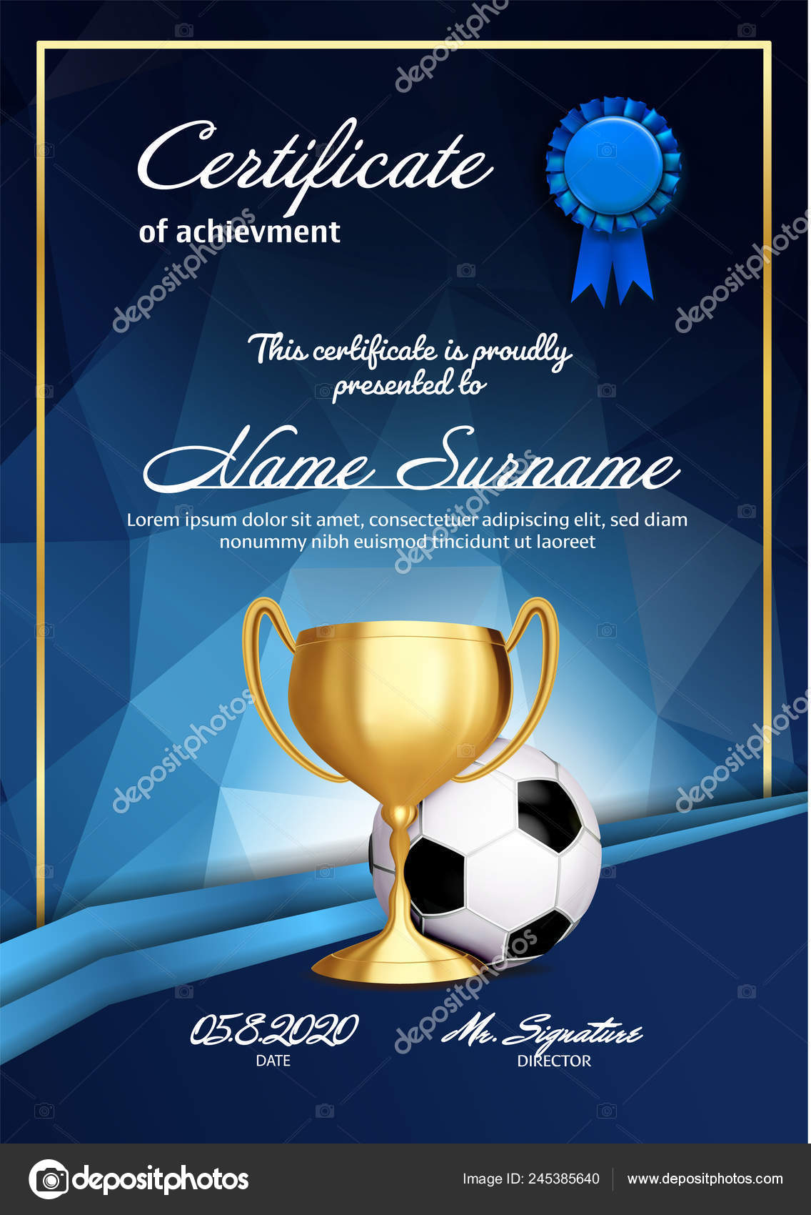 Soccer certificate template Stockvektoren, lizenzfreie