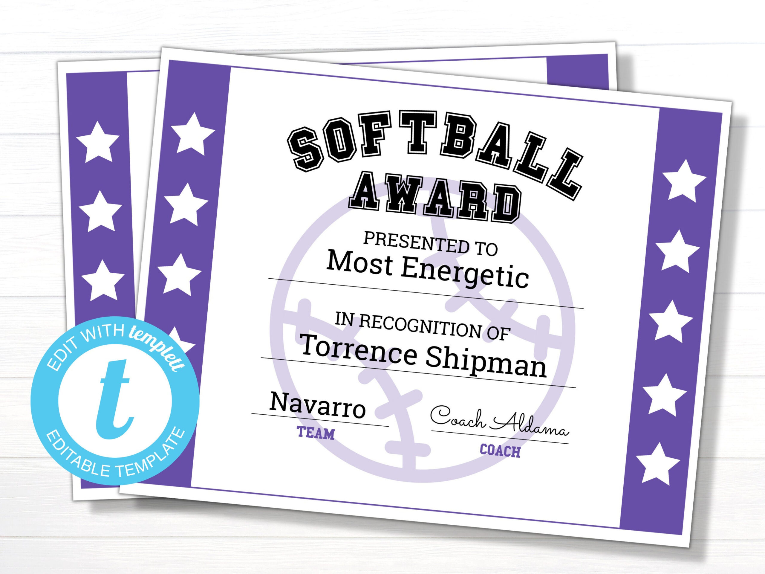 Softball certificate - Etsy
