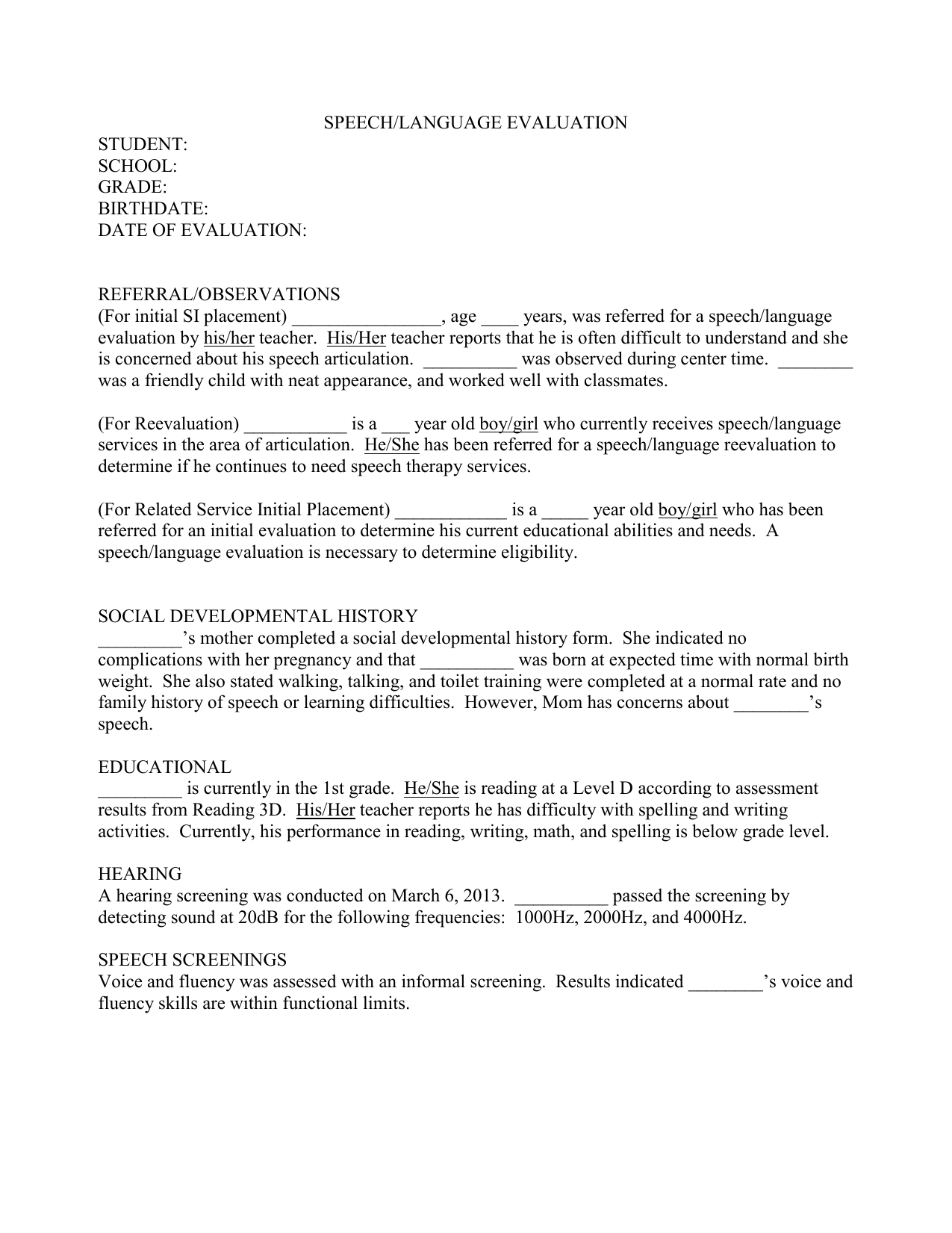 SPEECH-EVALUATION-REPORT-TEMPLATE-10 Pertaining To Speech And Language Report Template
