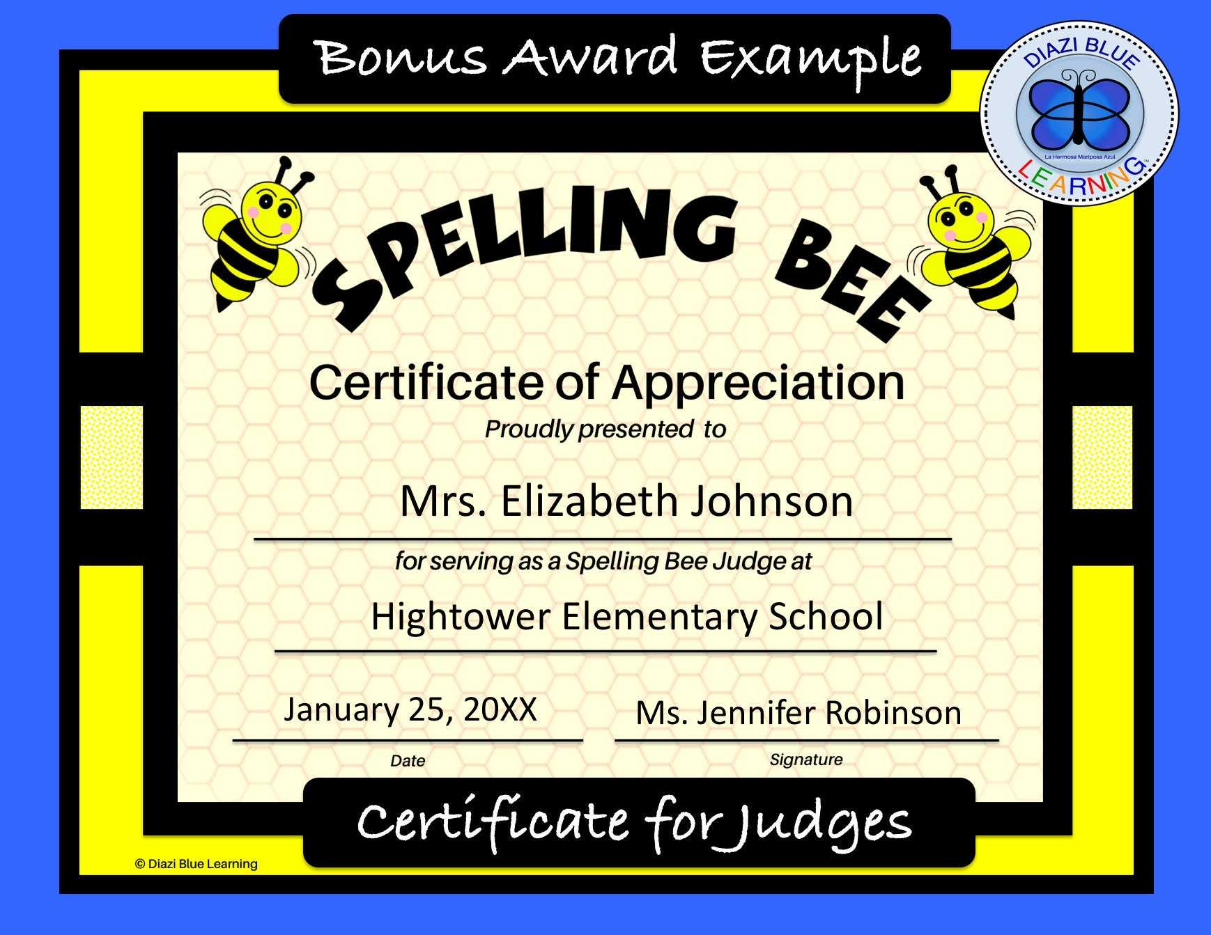 Spelling Bee Award Certificates Spelling Bee Certificates – Etsy