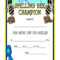 Spelling Bee Award Champion Certificate PDF  PDF For Spelling Bee Award Certificate Template