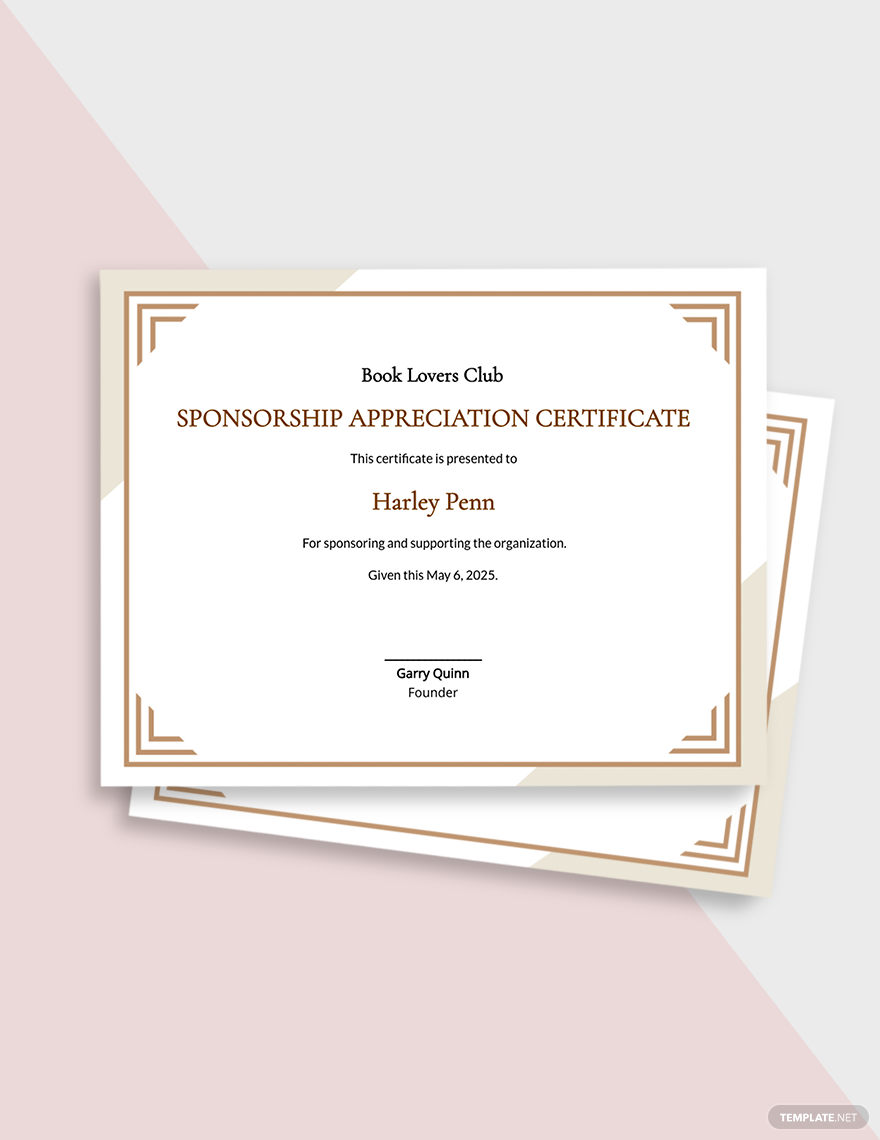 Sponsorship Appreciation Certificate Template - Google Docs  Intended For Certificate Of Appreciation Template Doc