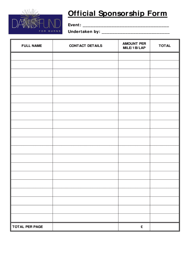 Sponsorship Form Template Word – Fill Online, Printable, Fillable  For Blank Sponsorship Form Template