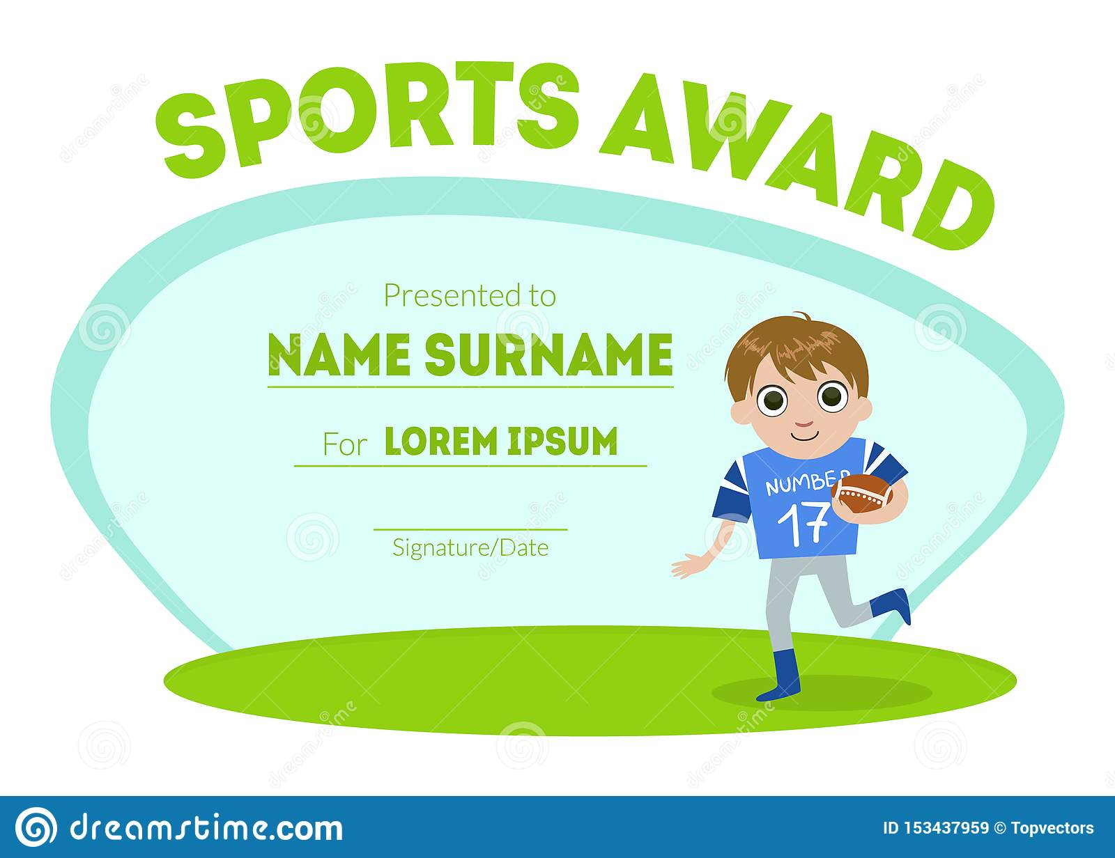Sports Award Diploma Template, Kids Certificate with Boy Rugby  In Rugby League Certificate Templates