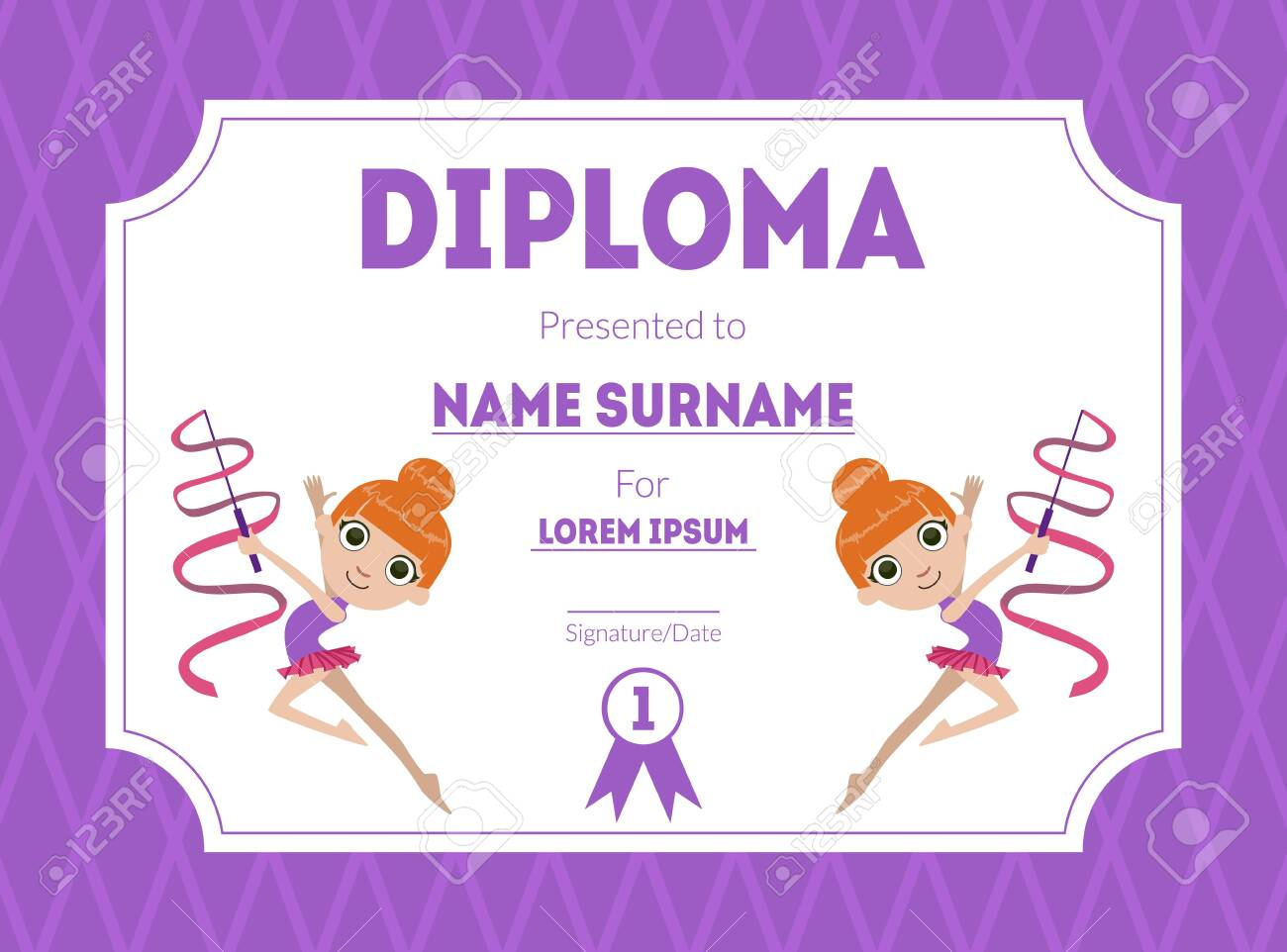 Sports Award Diploma Template, Kids Certificate With Gymnast Girl  Intended For Gymnastics Certificate Template