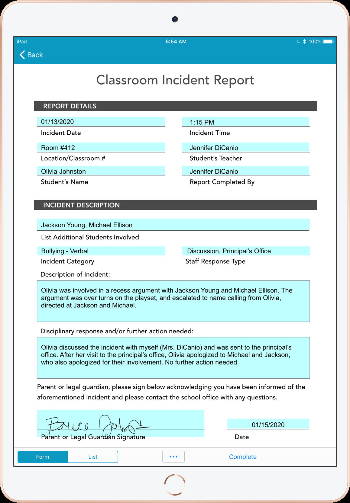 Spotlight Form: The Classroom Incident Report - GoFormz Inside School Incident Report Template