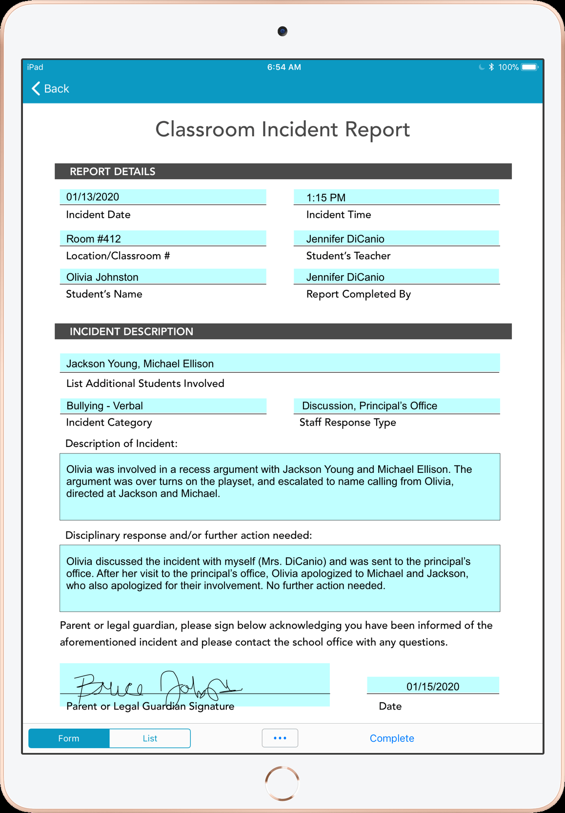 Spotlight Form: The Classroom Incident Report – GoFormz Inside School Incident Report Template