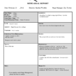 Stage Management – Lesson 10 Rehearsal Report Activity With Rehearsal Report Template
