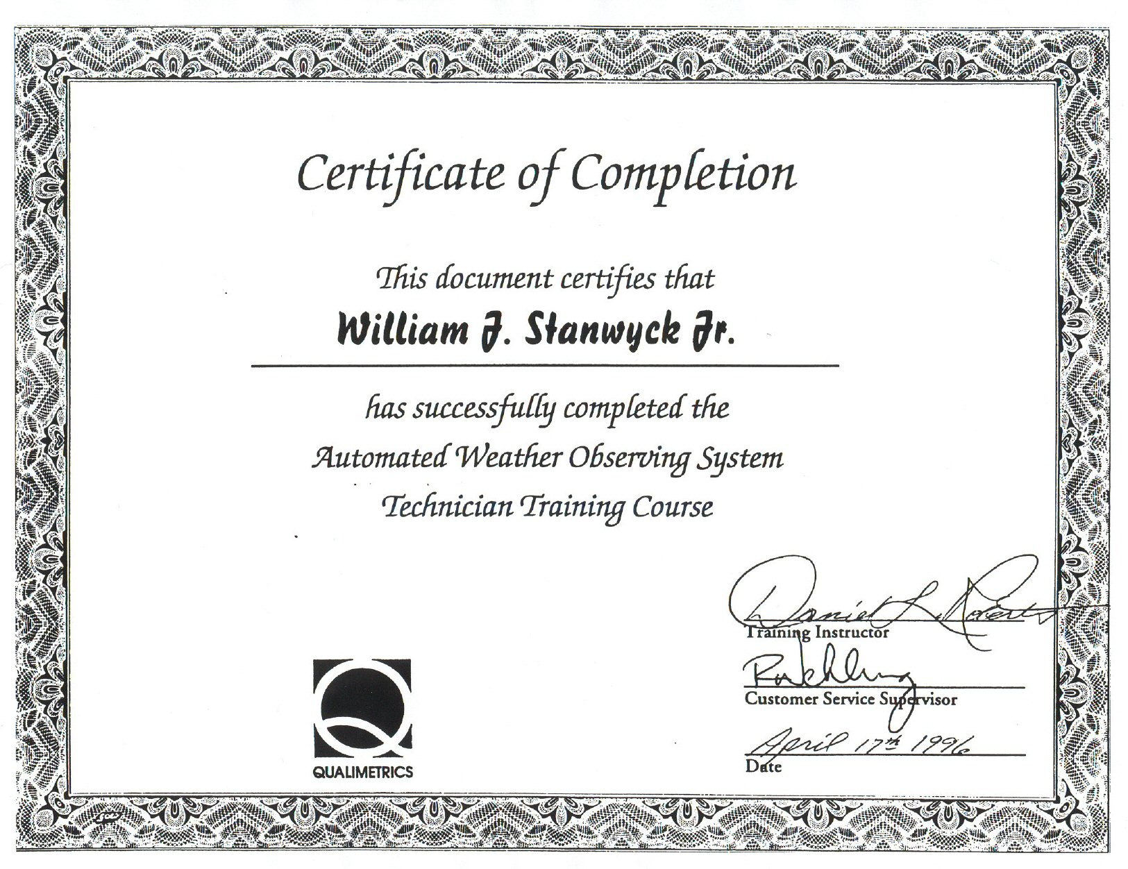 Stanwyck Avionics Throughout Fall Protection Certification Template