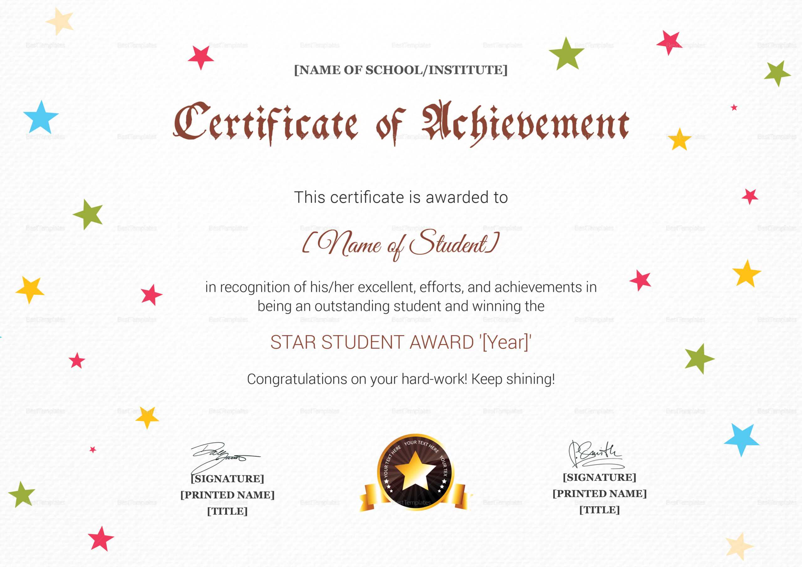 Star Achievement Certificate Design Template In PSD, Word Within Star Award Certificate Template