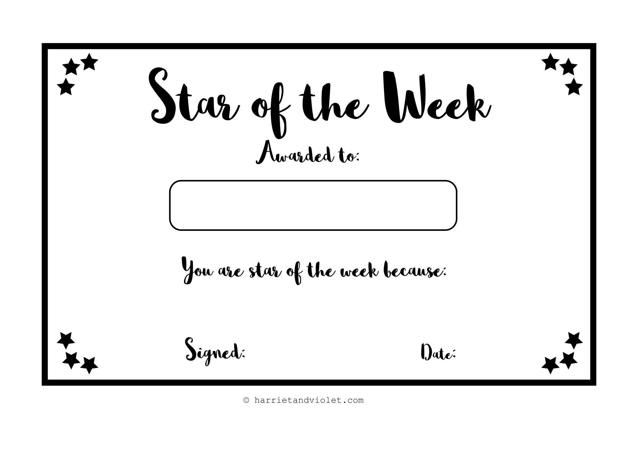 Star Of The Week Certificate – Printable Teaching Resources  For Star Certificate Templates Free