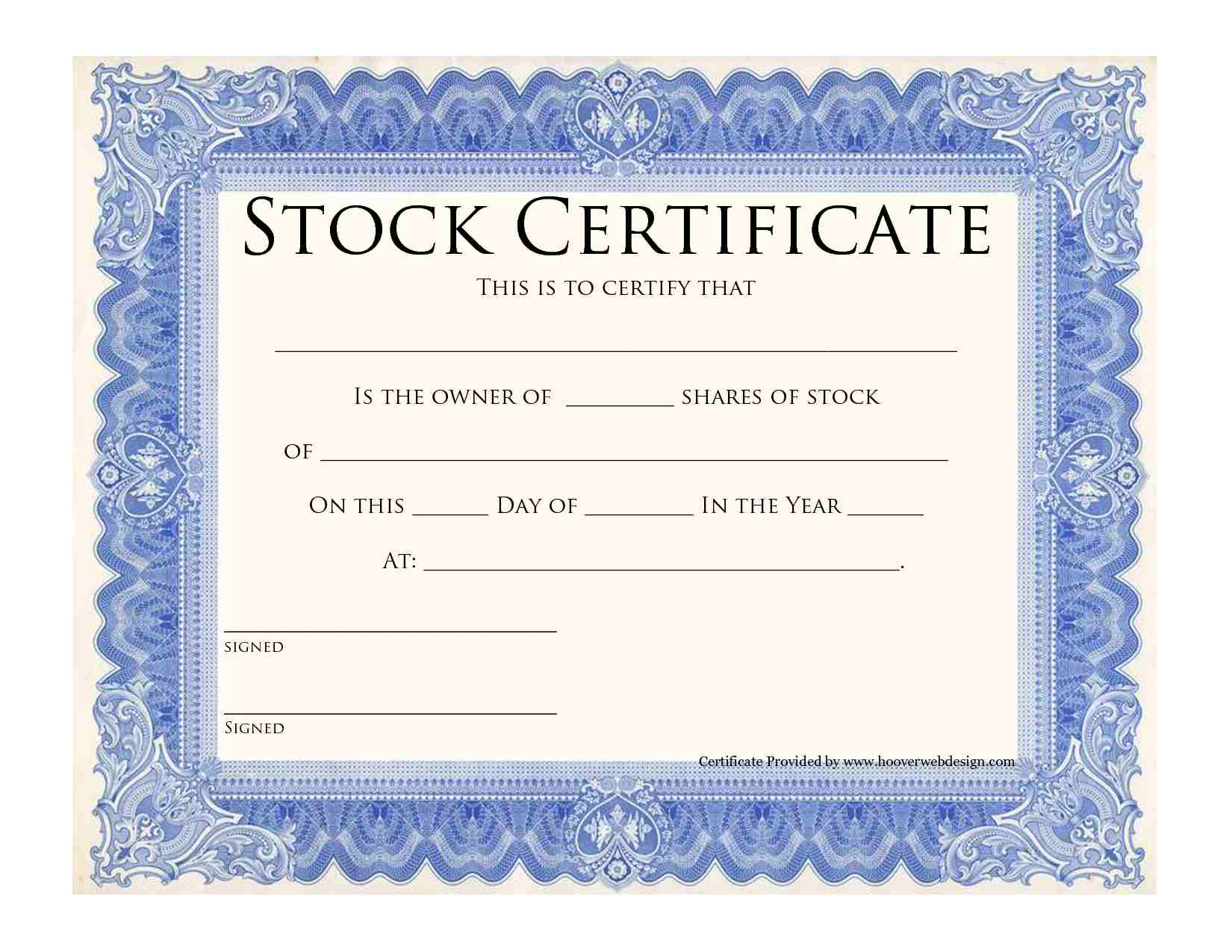 Stock Certificate Template  Eqvista For Blank Share Certificate Template Free
