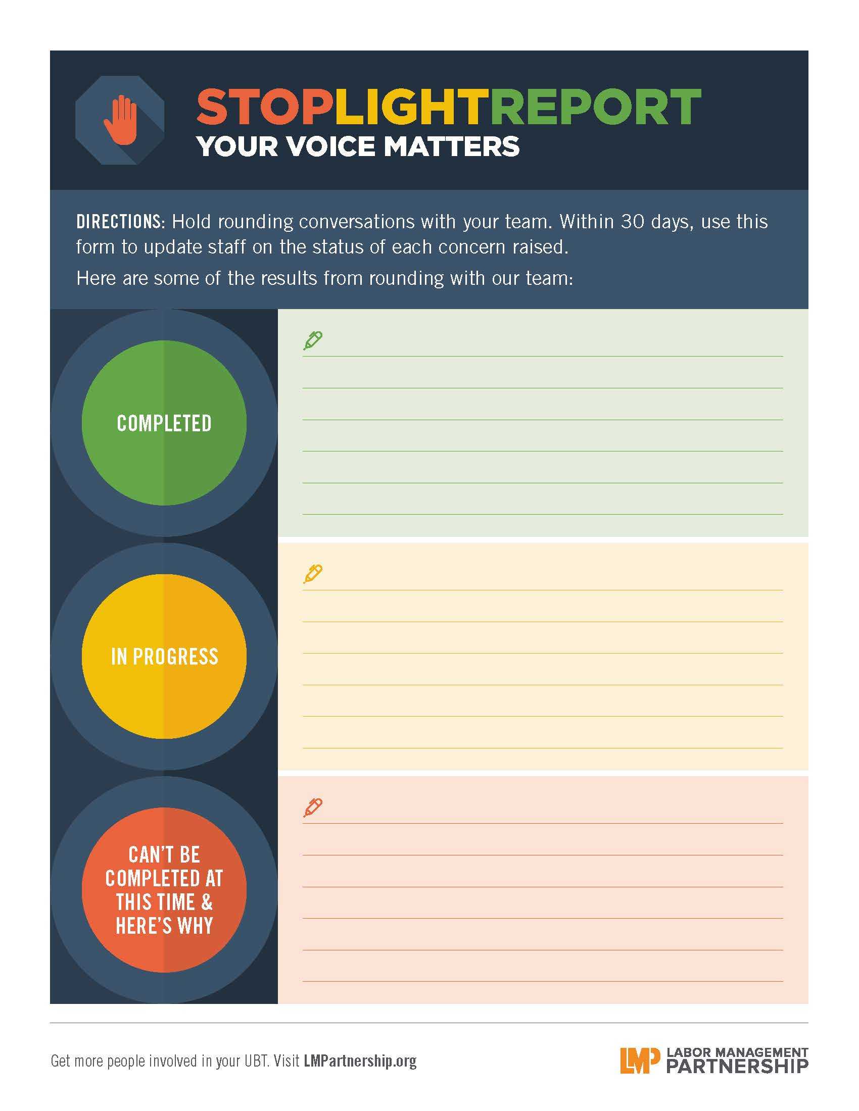 Stoplight Report: Your Voice Matters  Labor Management Partnership Intended For Stoplight Report Template