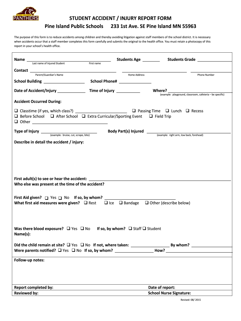 student injury report form: Fill out & sign online  DocHub With School Incident Report Template