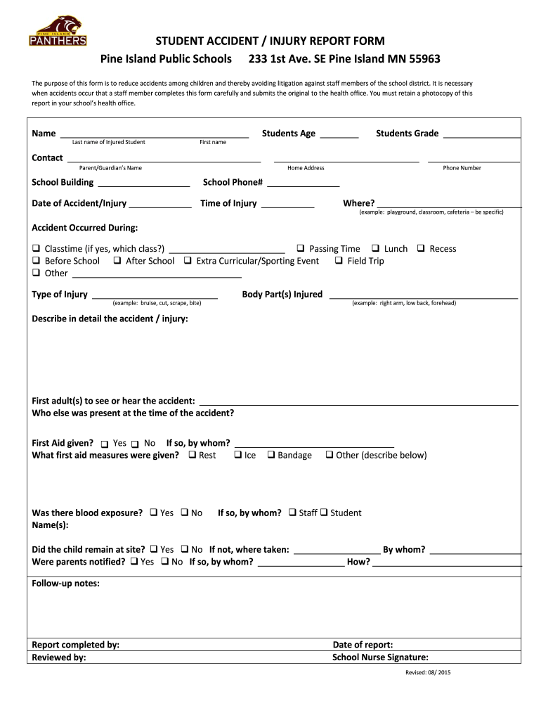 student injury report form: Fill out & sign online  DocHub With School Incident Report Template