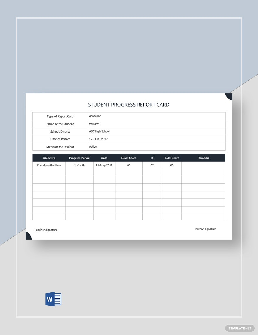 Student Progress Report Card Template – Google Docs, Word  Within High School Progress Report Template