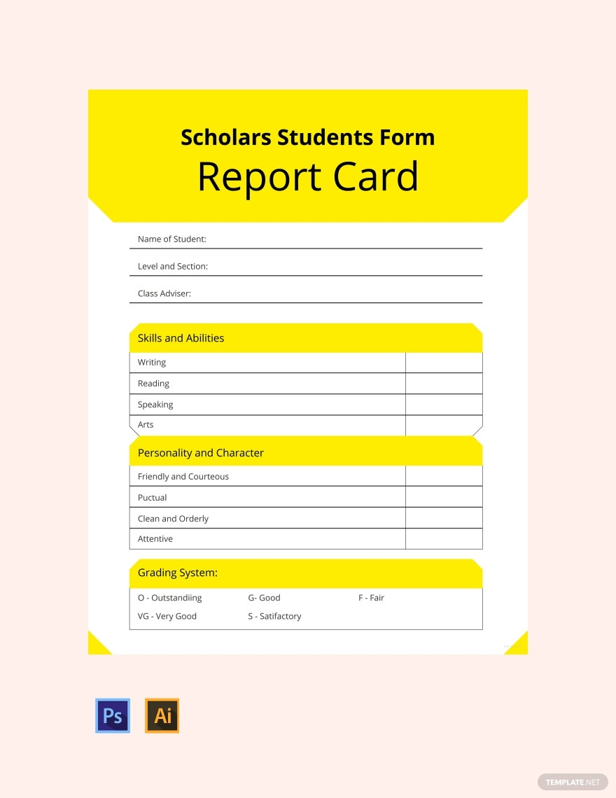 Student Report Card Template - Illustrator, PSD  Template