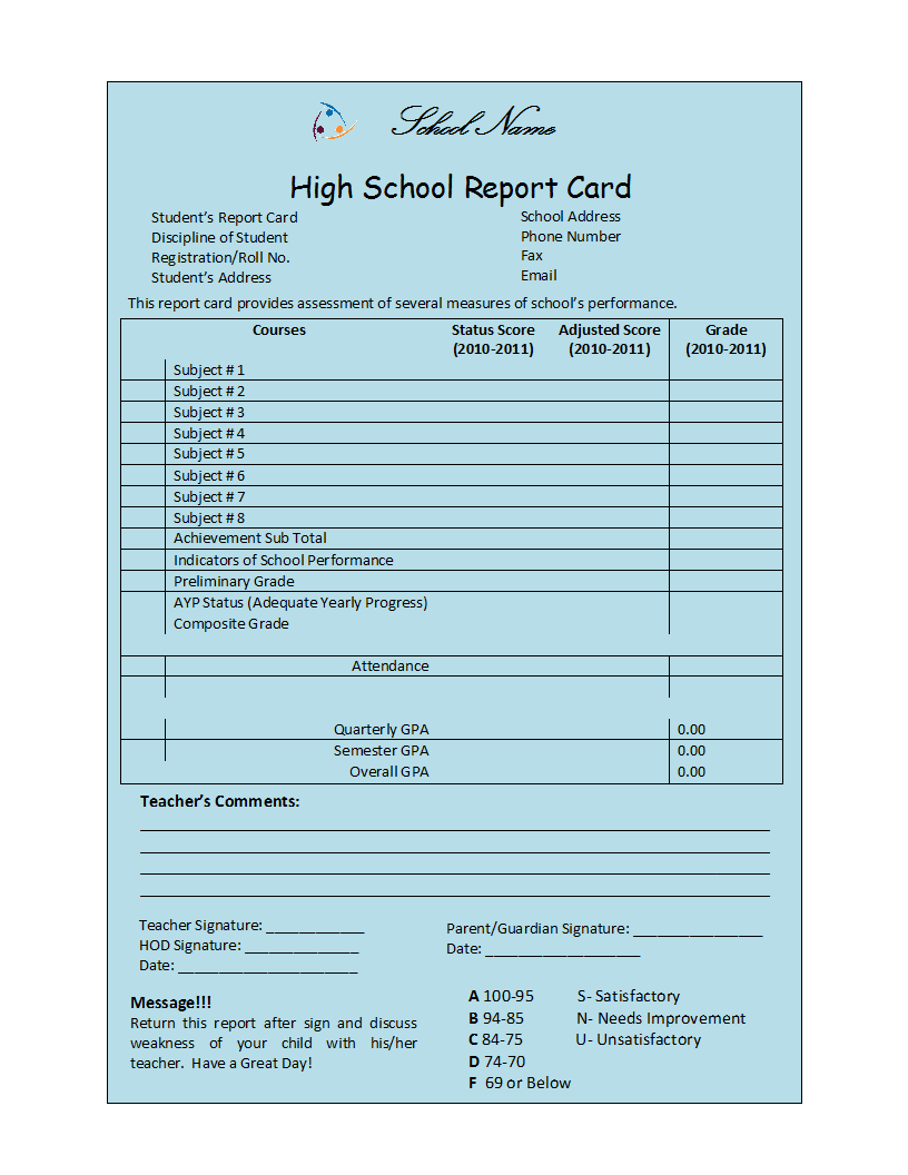 Student Report Template With High School Student Report Card Template