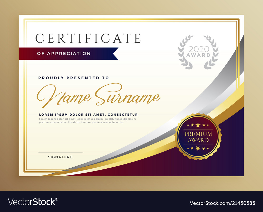 Stylish Certificate Template Design In Golden Vector Image Intended For Design A Certificate Template