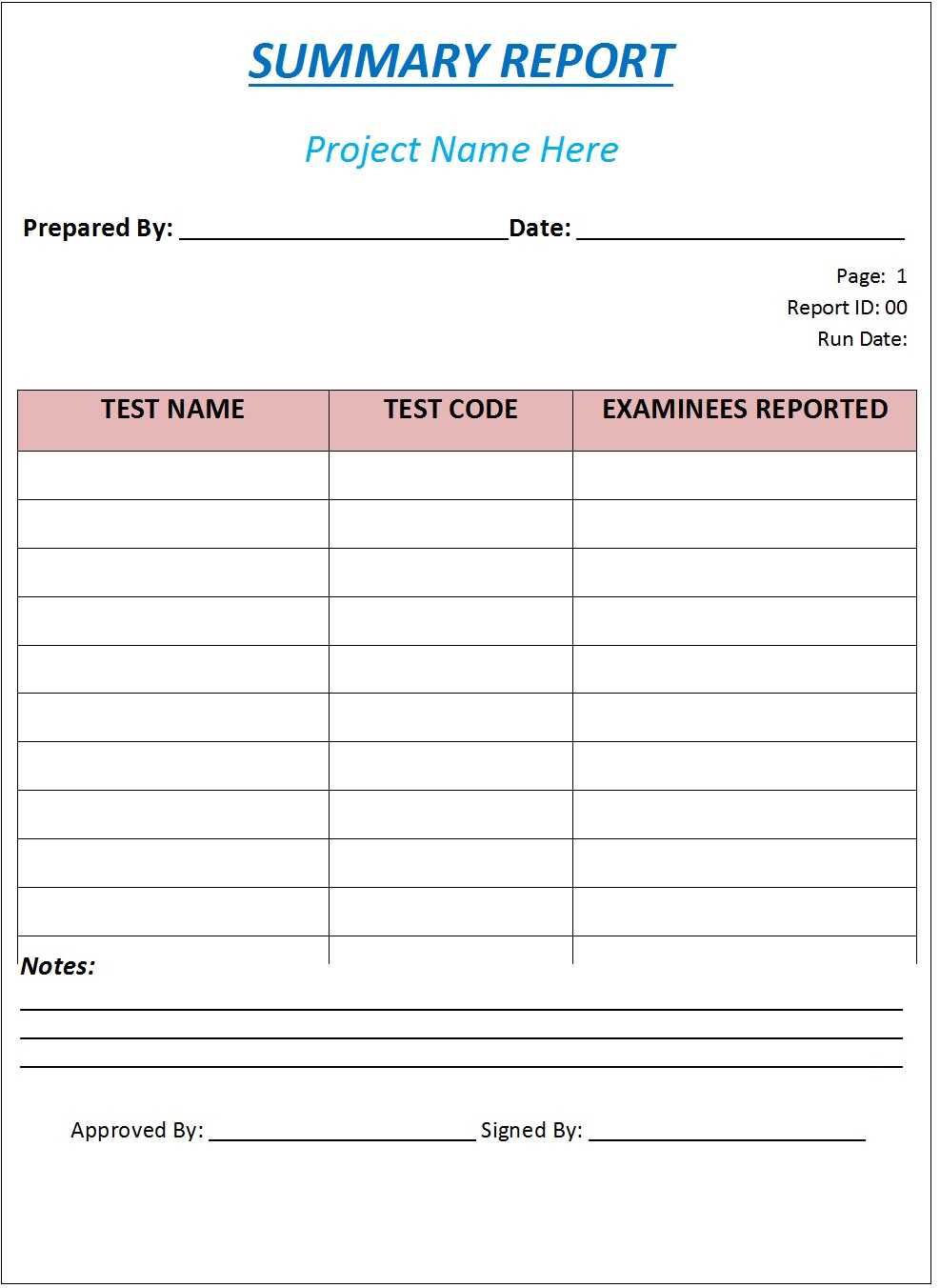 Summary Report Template - Free Report Templates Throughout Test Summary Report Excel Template