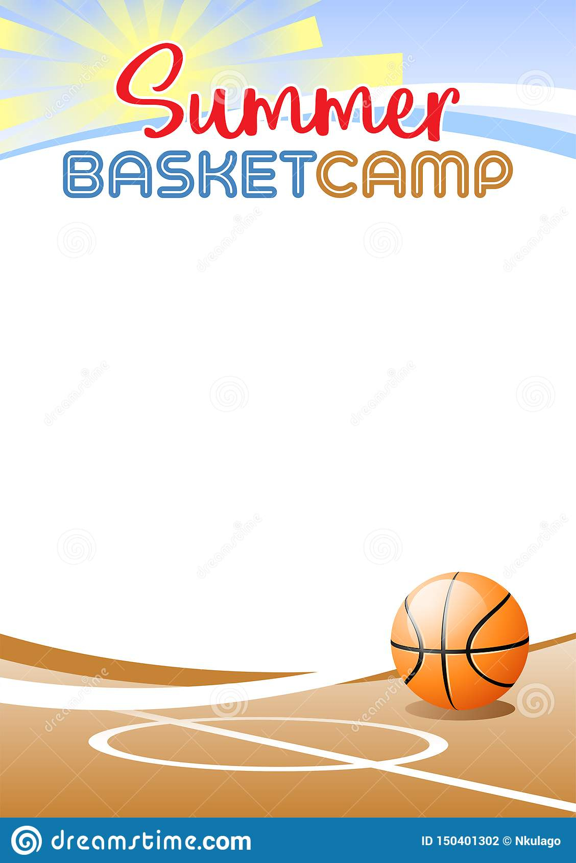 Summer Basketball Camp Template Poster. Vector Illustration