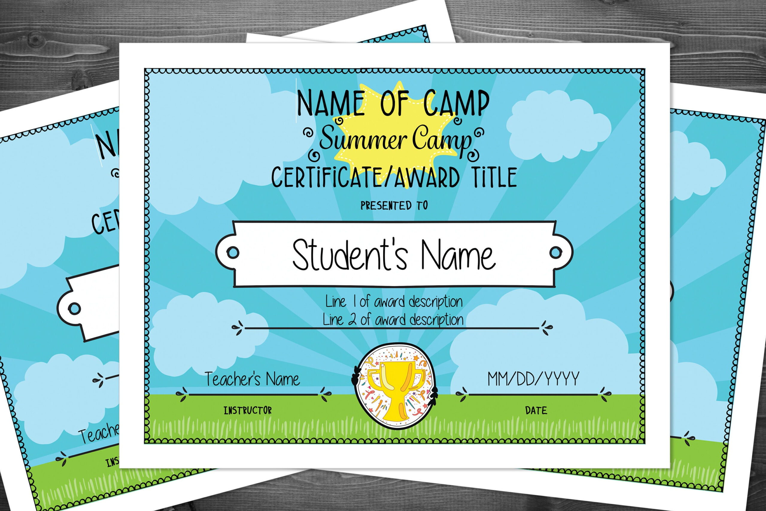 Summer Camp Certificate or Award Template for Kids Digital - Etsy Pertaining To Summer Camp Certificate Template