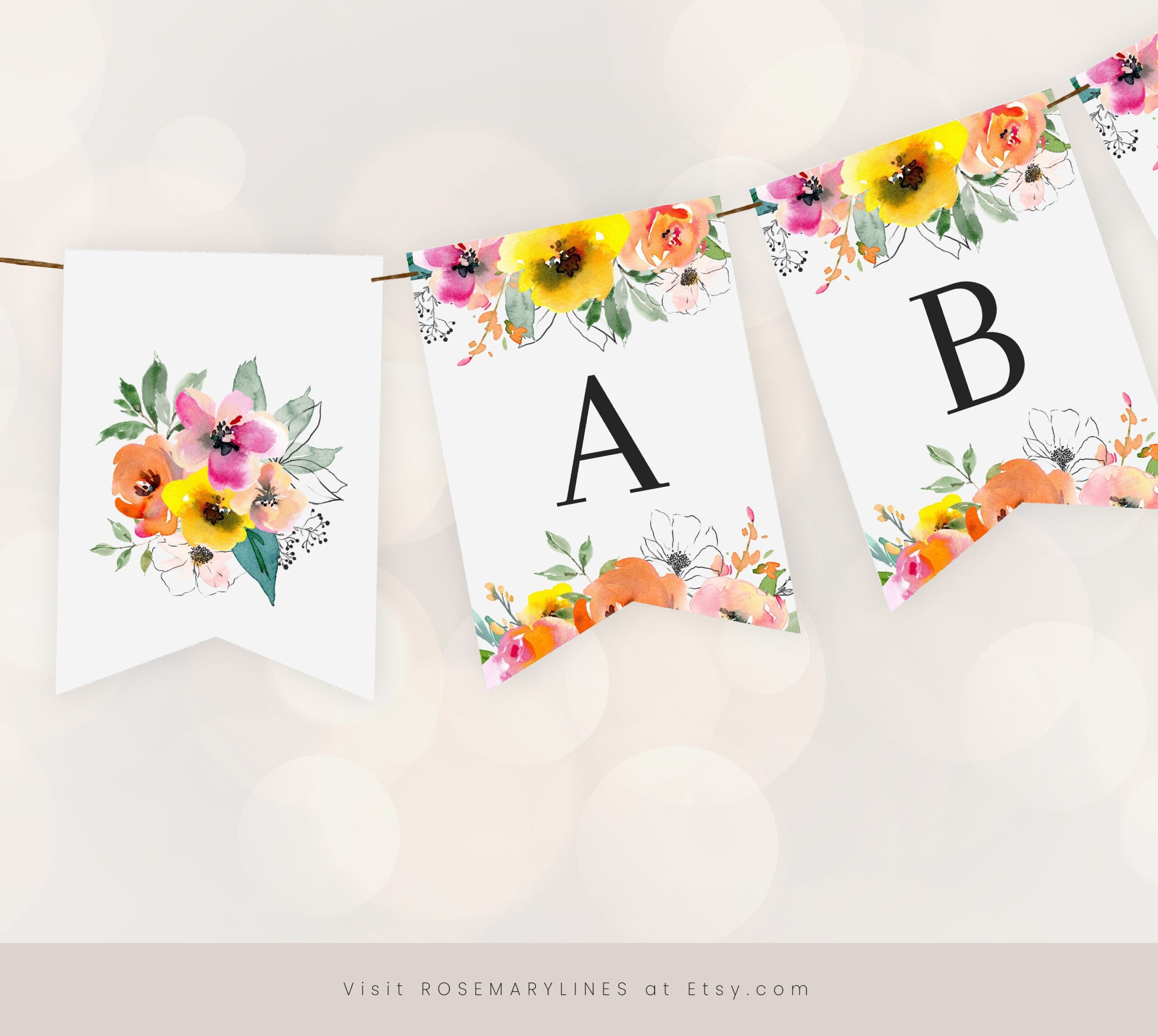 Summer Floral Baby Shower Banner Template Colorful Flowers - Etsy Regarding Diy Baby Shower Banner Template