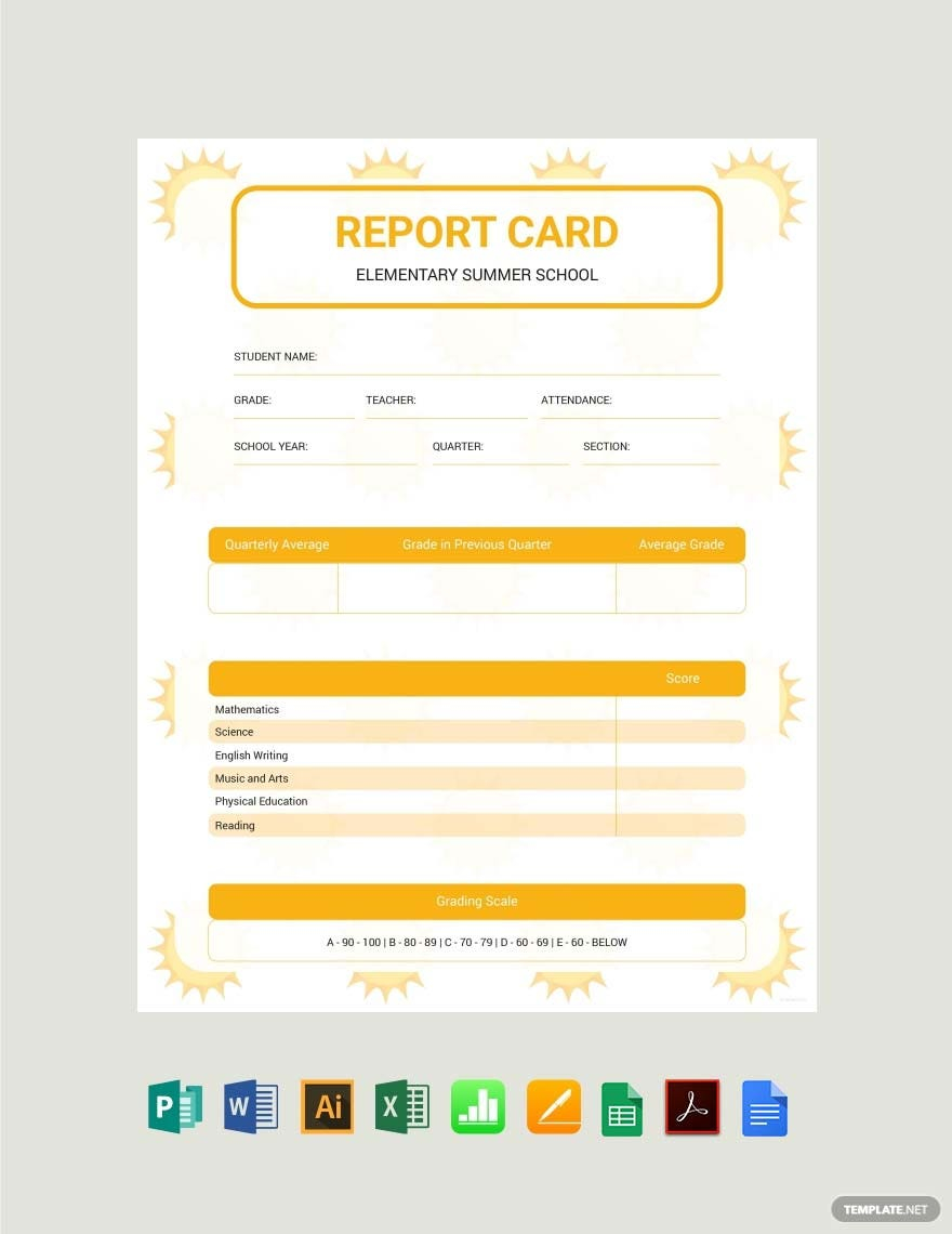Summer Report Card Template - Illustrator, Excel, Word, Apple  With Summer School Progress Report Template