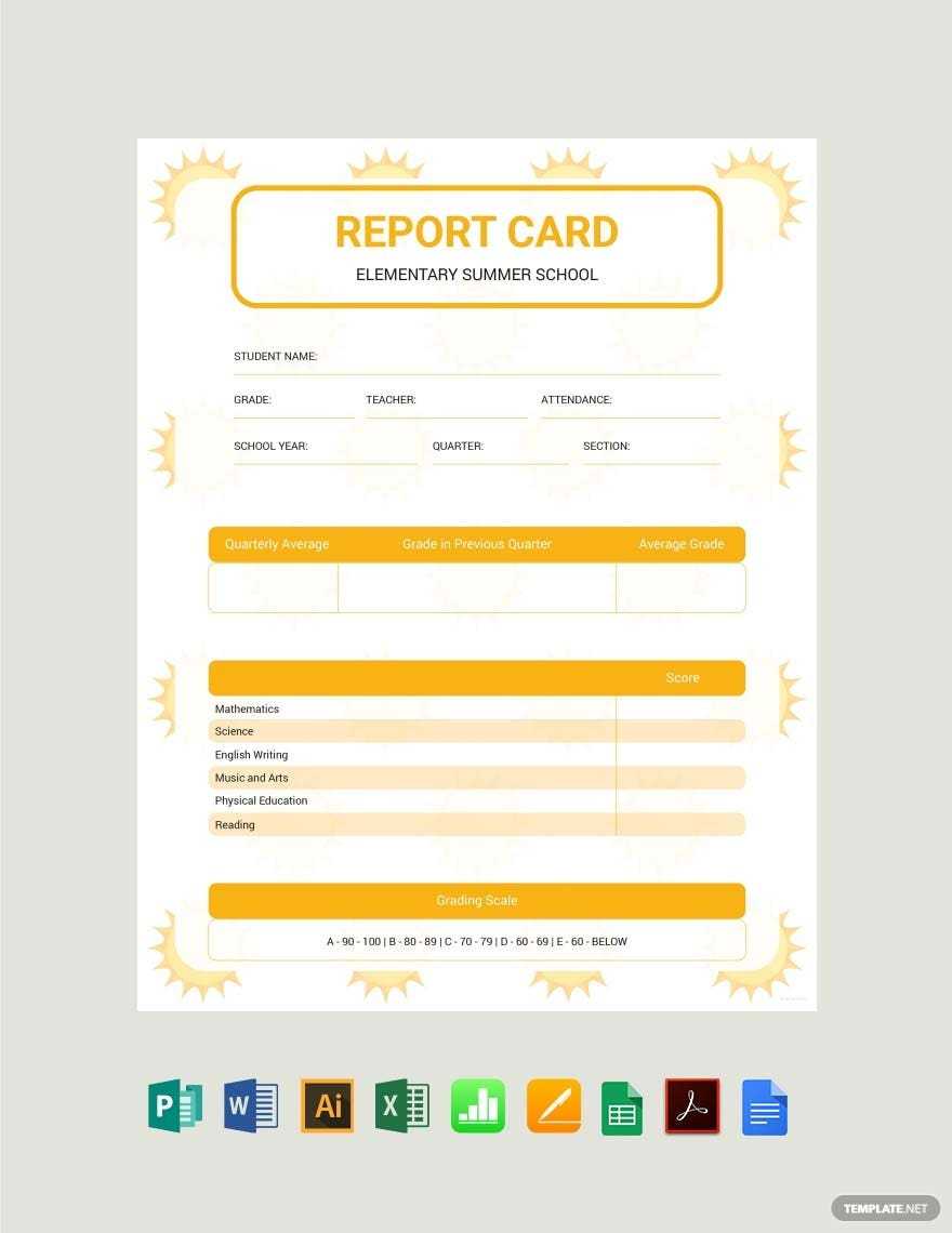 Summer Report Card Template – Illustrator, Excel, Word, Apple  With Summer School Progress Report Template