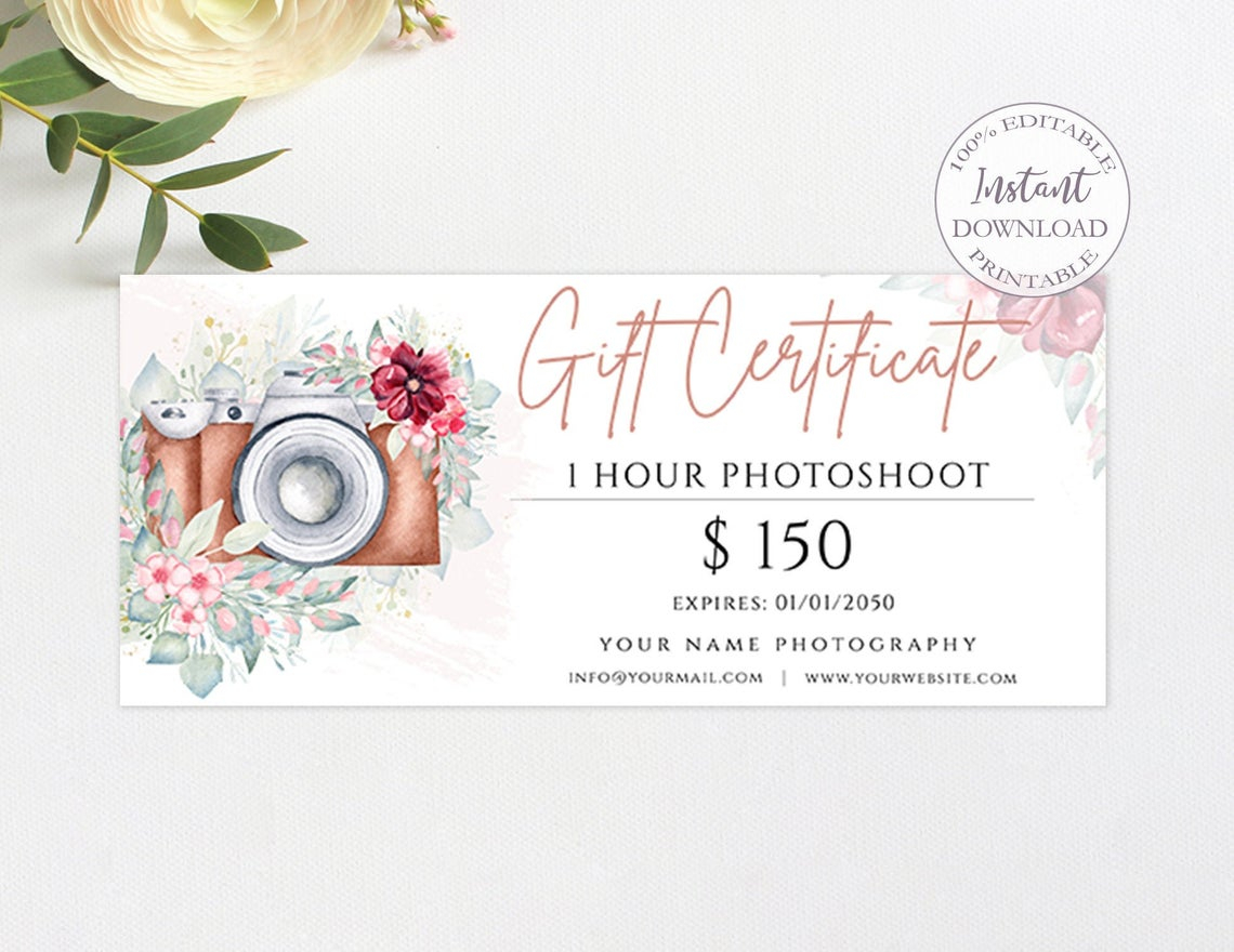 SunRayArt Designs - Photography Gift Certificate Template Editable Intended For Photoshoot Gift Certificate Template