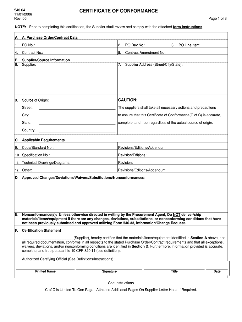 supplier certificate of conformance: Fill out & sign online  DocHub For Certificate Of Conformity Template