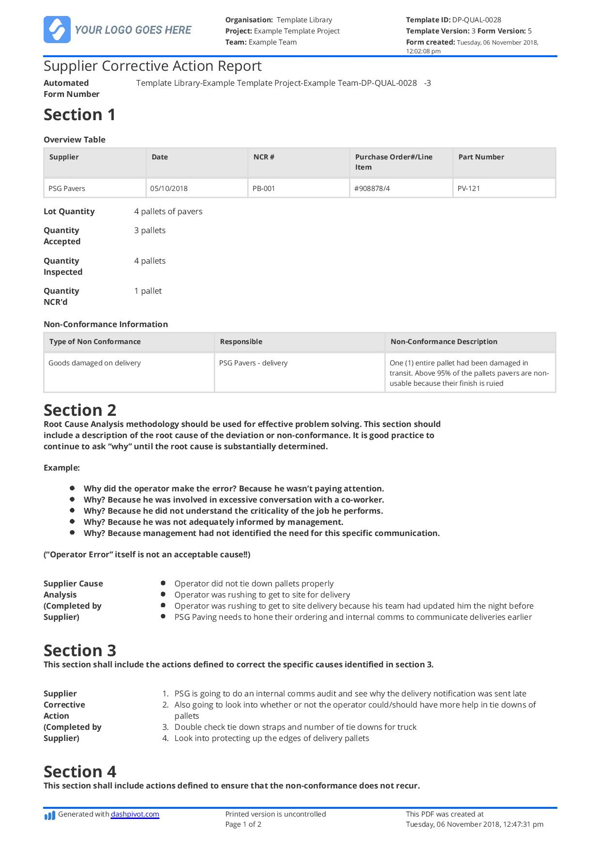 Supplier Corrective Action Report template: Improve your SCAR process In Corrective Action Report Template