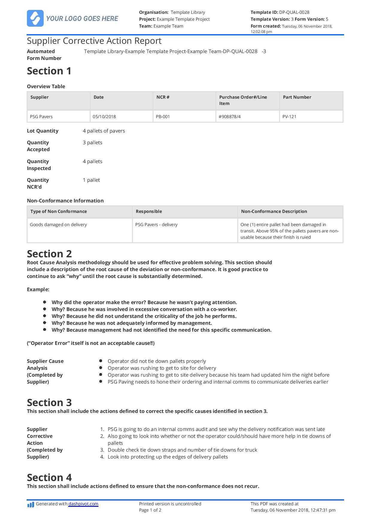 Supplier Corrective Action Report Template: Improve Your SCAR Process In Corrective Action Report Template