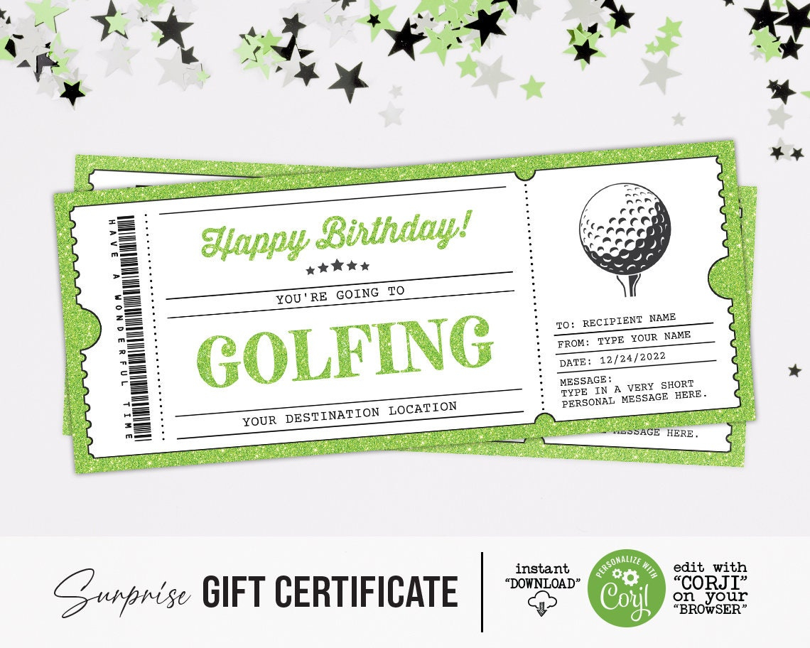 Surprise Golf Gift Certificate Template Golfing Trip Ticket - Etsy Pertaining To Golf Gift Certificate Template