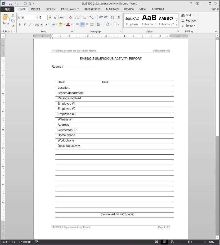 Suspicious Activity Report Template With Regard To Activity Report Template Word