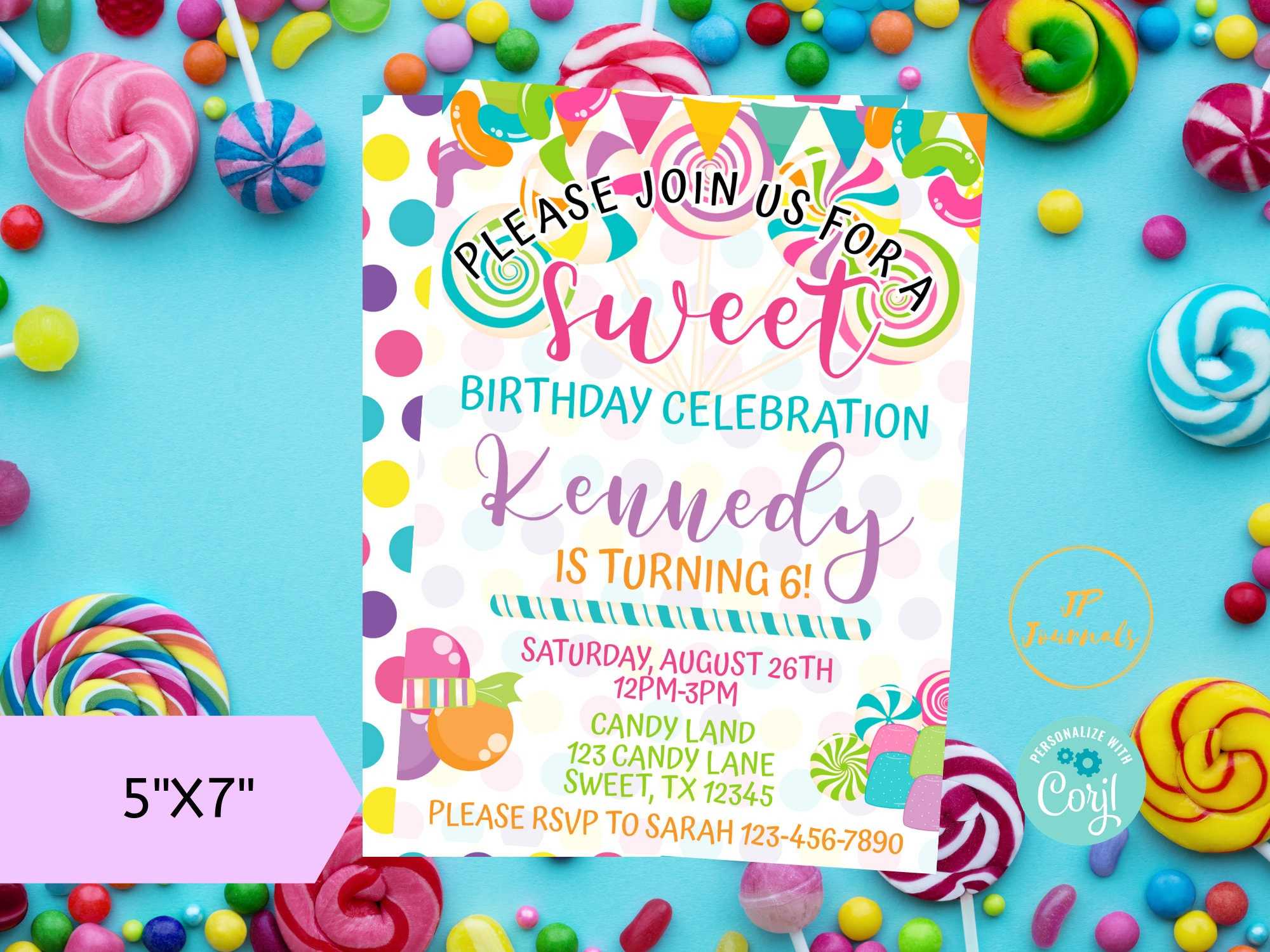 Sweet Candy Land Birthday Party Invitation Template DIY Edit – Etsy