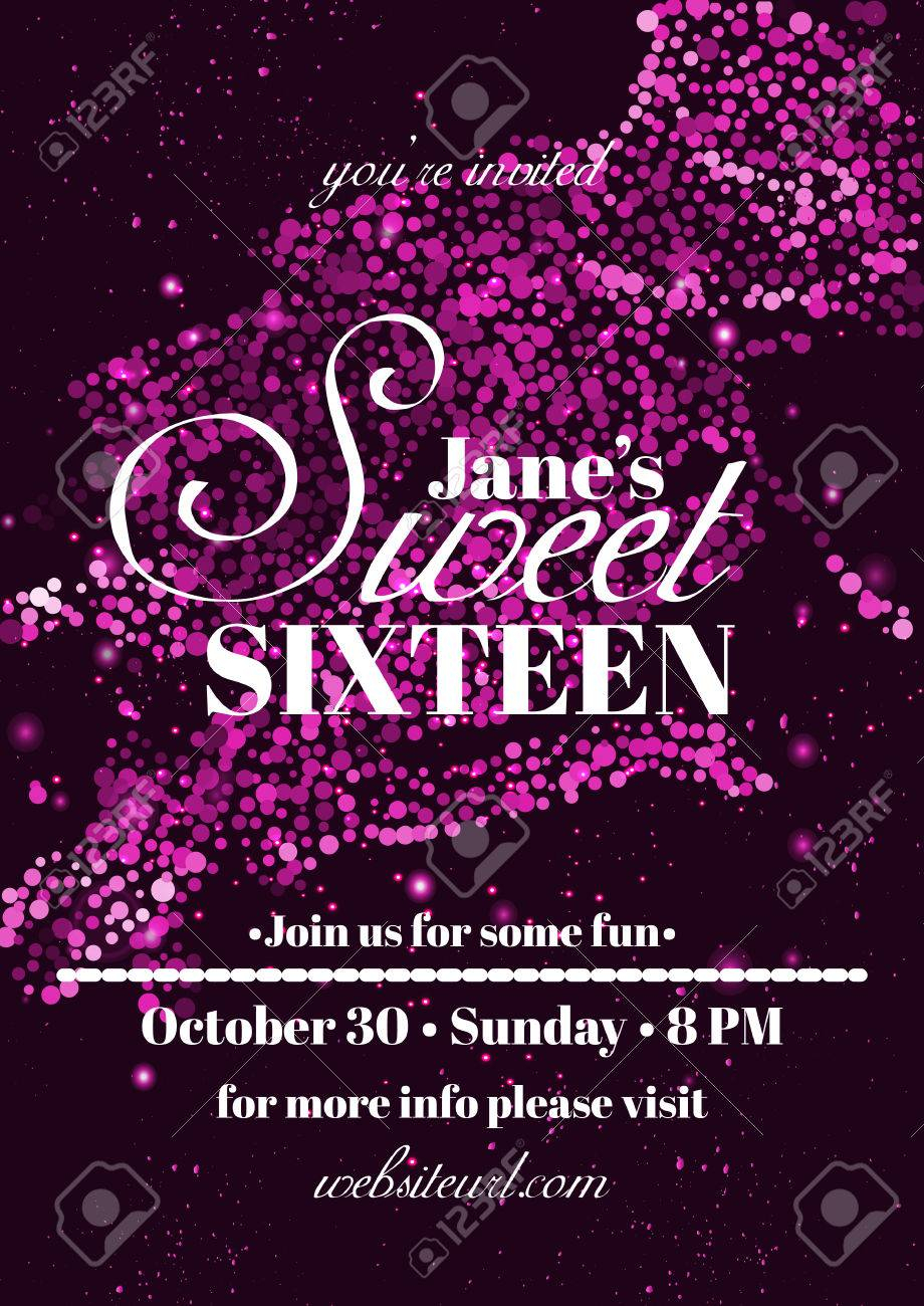 Sweet Sixteen Glitter Party Invitation Flyer Template Design  Regarding Sweet 16 Banner Template